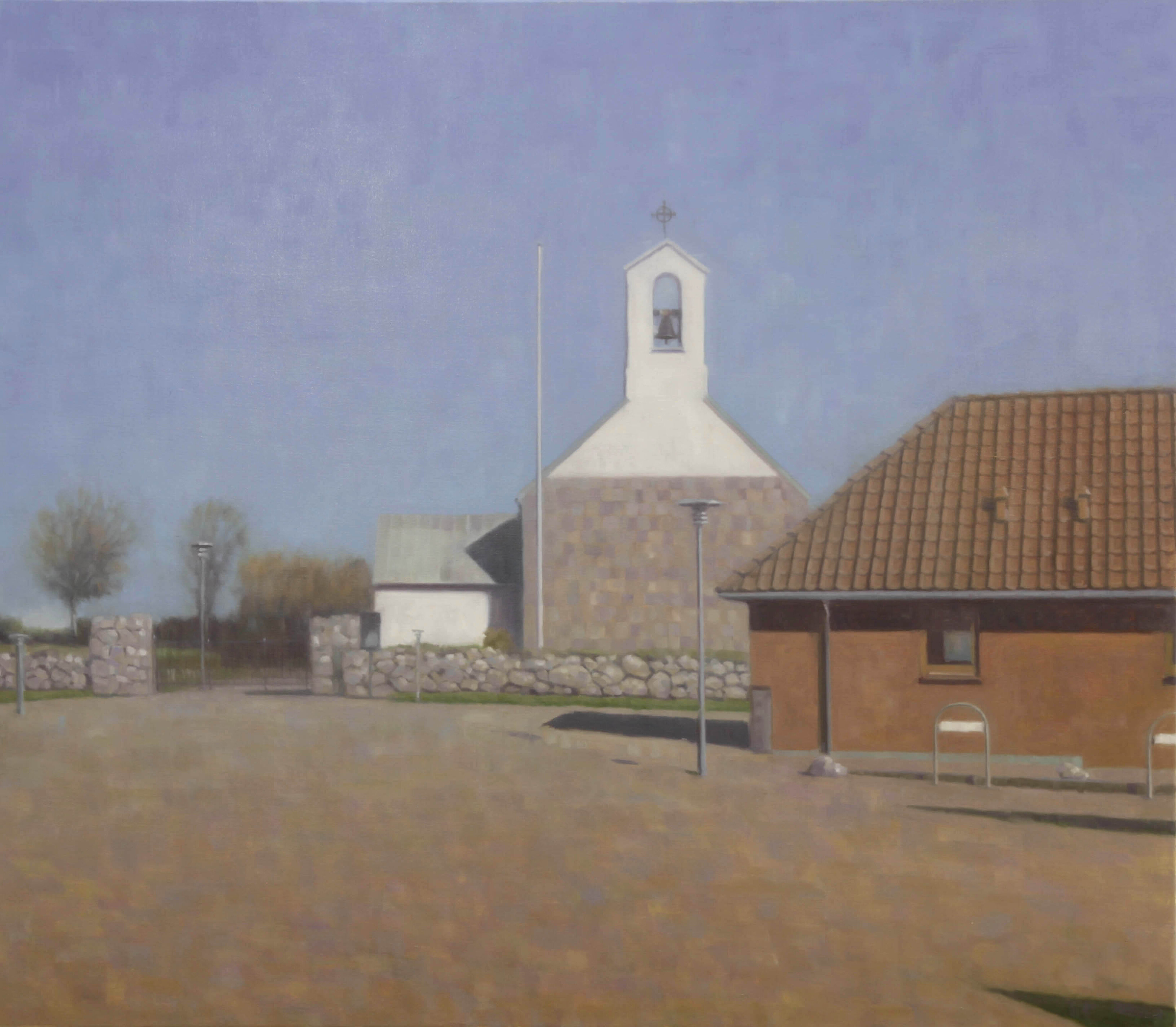 Maleri med Kirke og hus